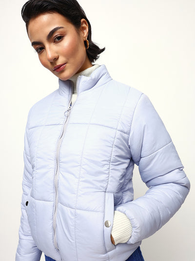 DL Woman Lilac Solid Stand Collar Full Sleeves Puffer Jacket