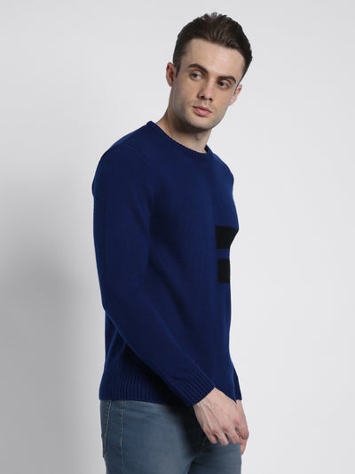 Dennis Lingo Men's Mid Blue Colourblock  Full Sleeves Pullover Sweater