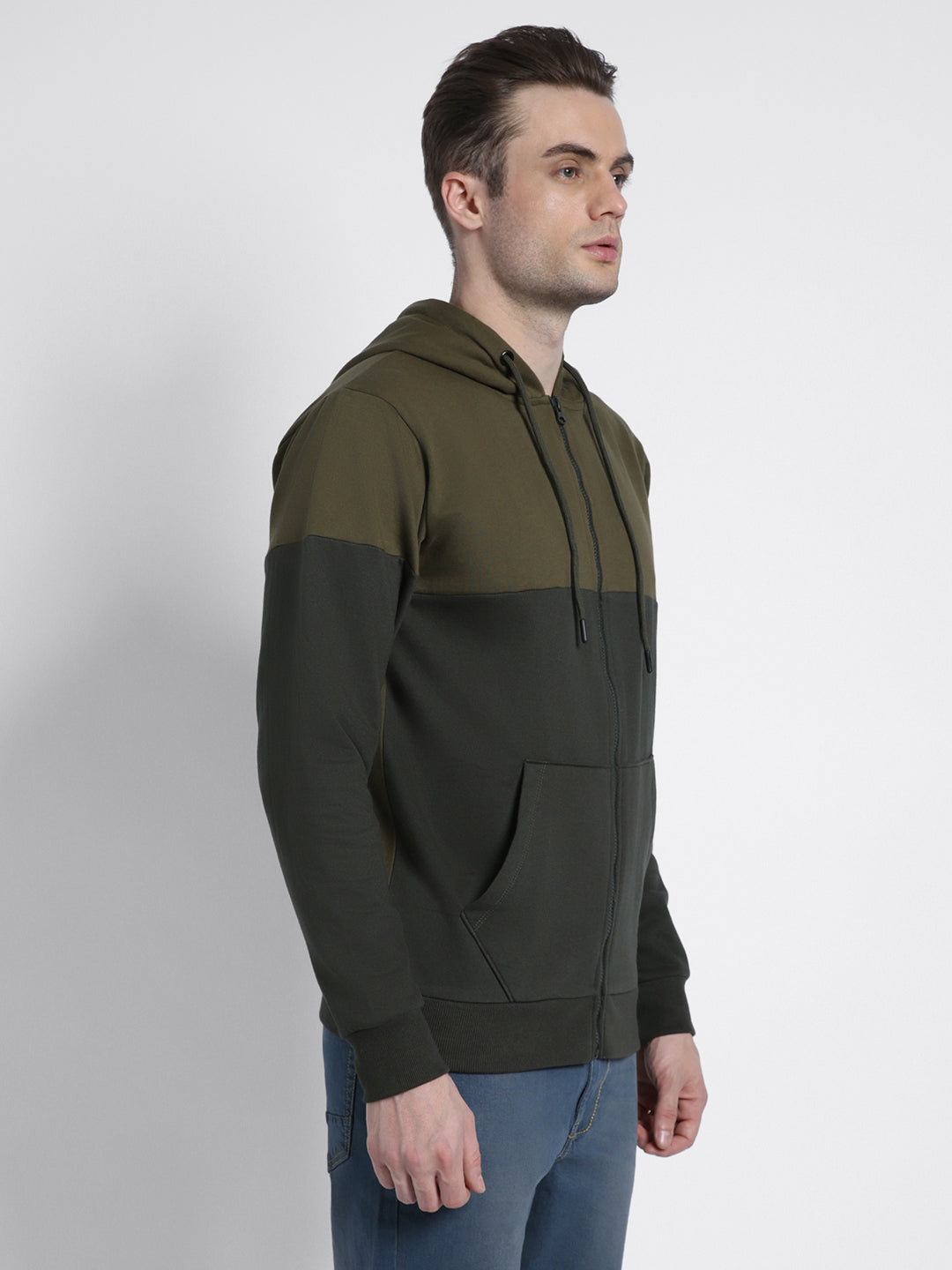 Dennis Lingo Men's Olive  Full Sleeves zipper hoodie Sweatshirt