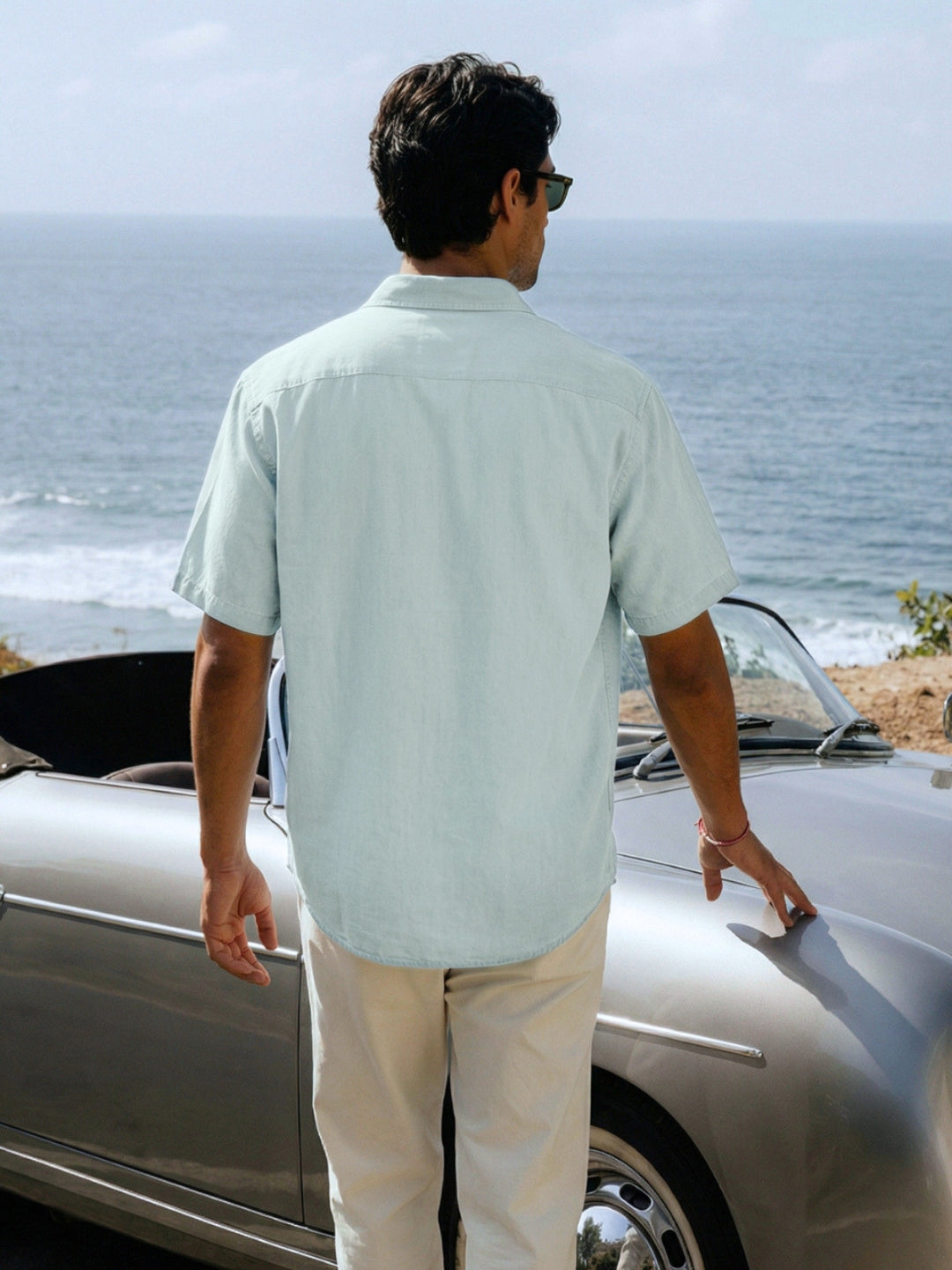 Boxy fit half sleeve cotton blend shirt with patch pocket