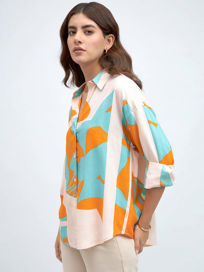 DL Woman Sky Abstract Printed Oversized Casual Shirt