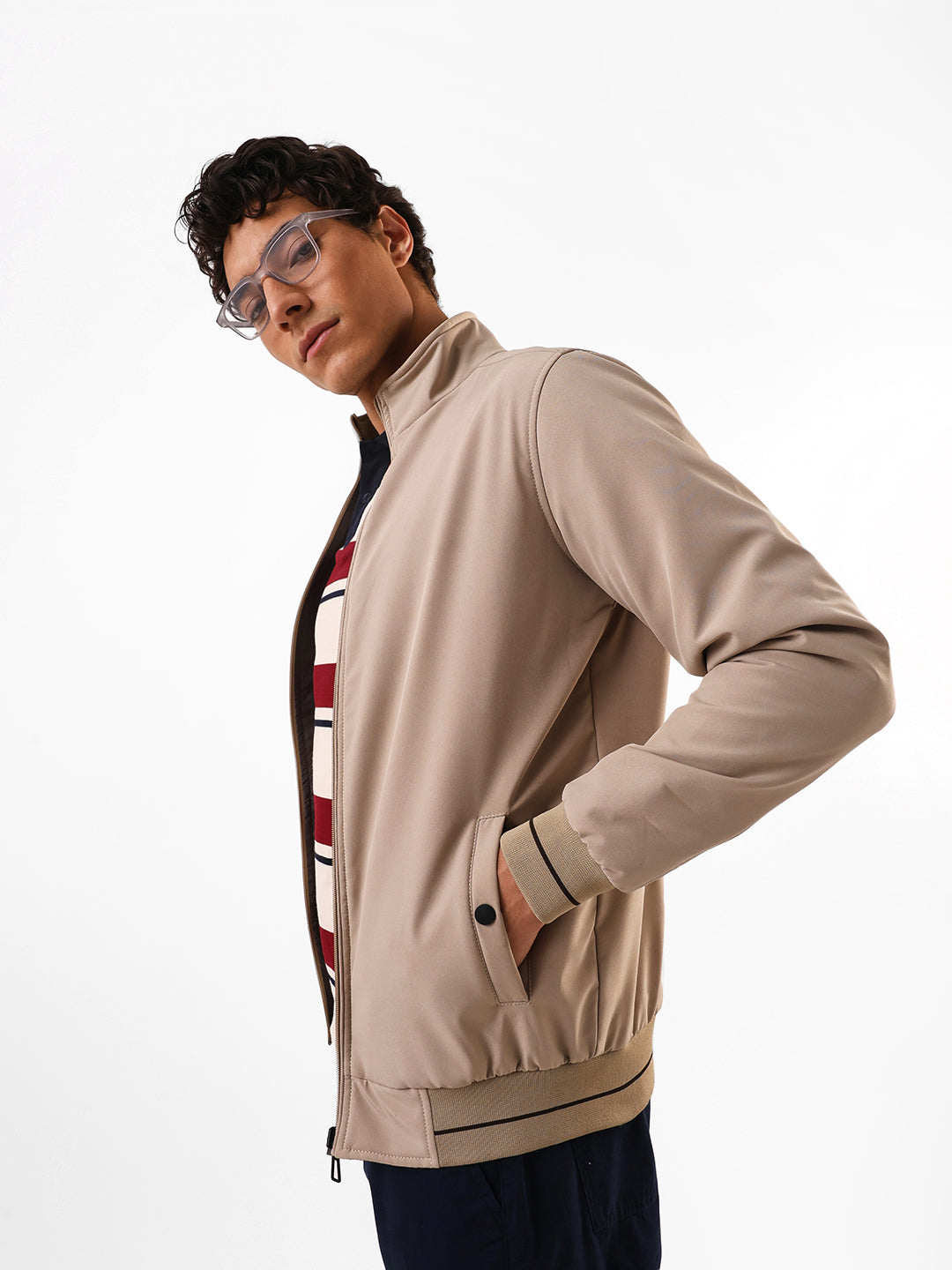 Men's Solid Mock Neck Full Sleeves Reversible Puffer Jacket