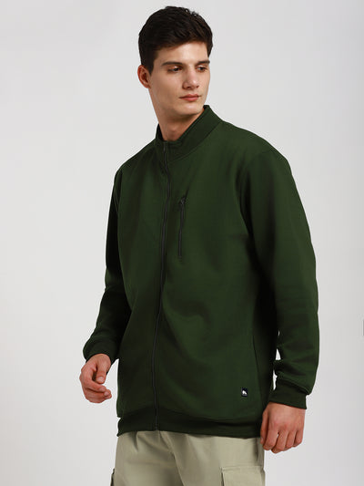 Dennis Lingo Men's Olive Mock Neck Full Sleeves Sweatshirt