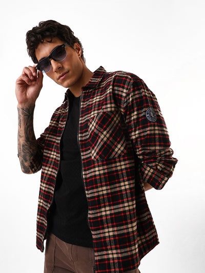Men's Flannel Checks Spread Collar Relaxed Fit Casual Shirt