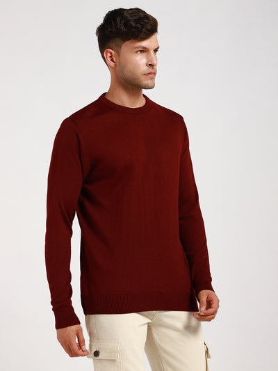 Dennis Lingo Men's Maroon Colorblock  Full Sleeves Pullover Sweater