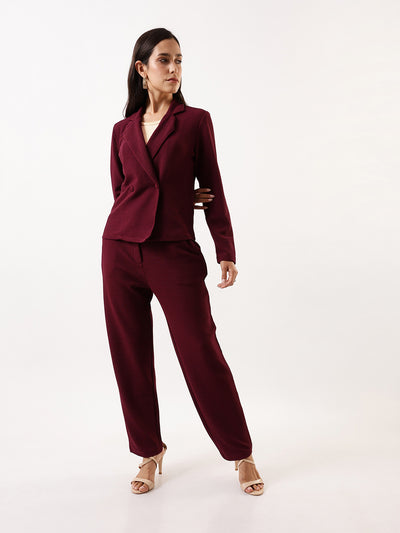 DL Woman Solid Blazer and Trousers Co-ords Set