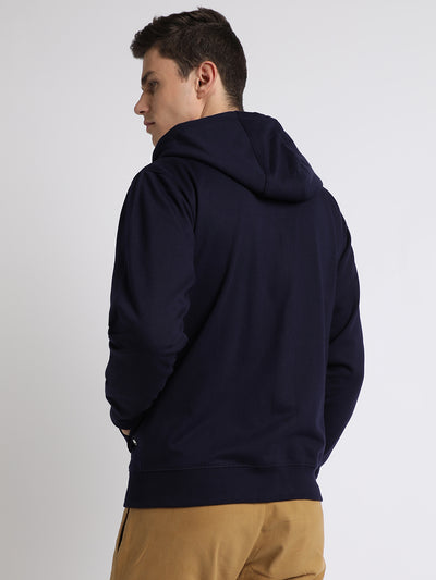 Men's Navy Solid Hooded Sweatshirt