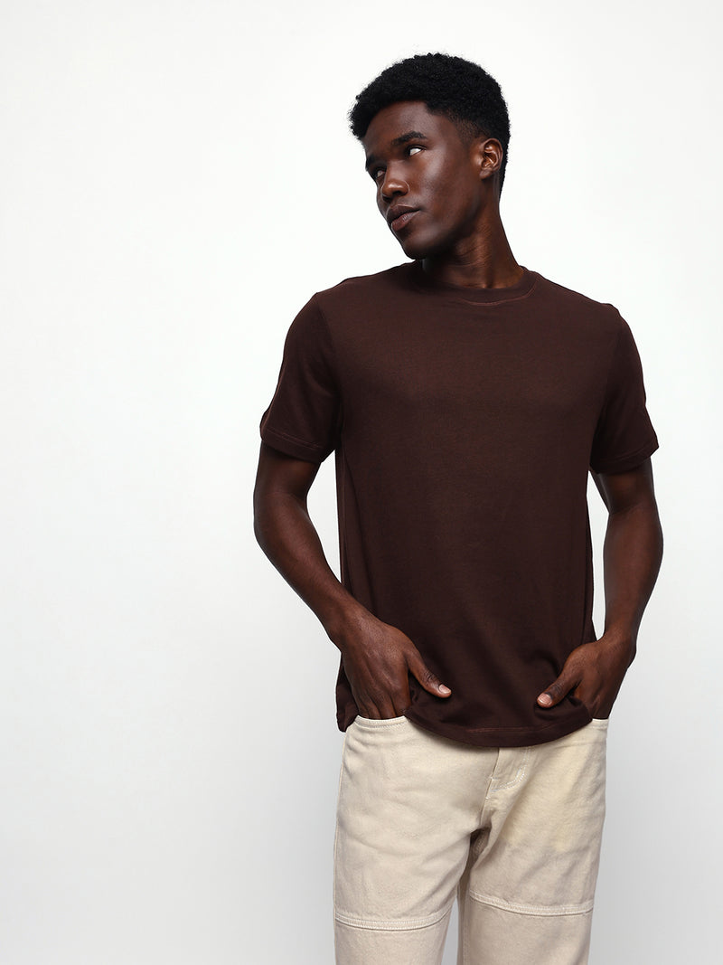Men's Solid Round Neck Half Sleeves Relaxed Fit T-shirt