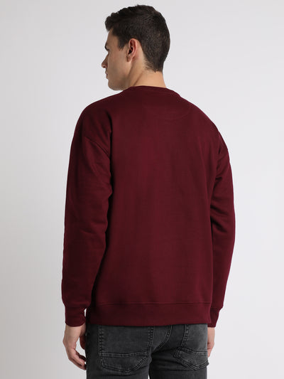 Dennis Lingo Men's Mock Neck Relaxed Fit Solid Maroon Sweatshirt