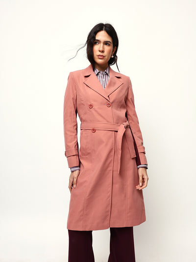 DL Woman Solid Full Sleeves Lapel Collar Trench Coat
