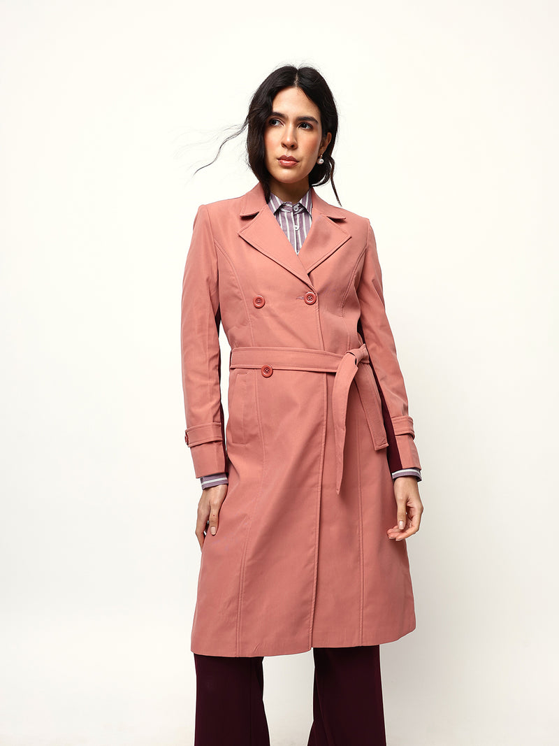 DL Woman Solid Full Sleeves Lapel Collar Trench Coat