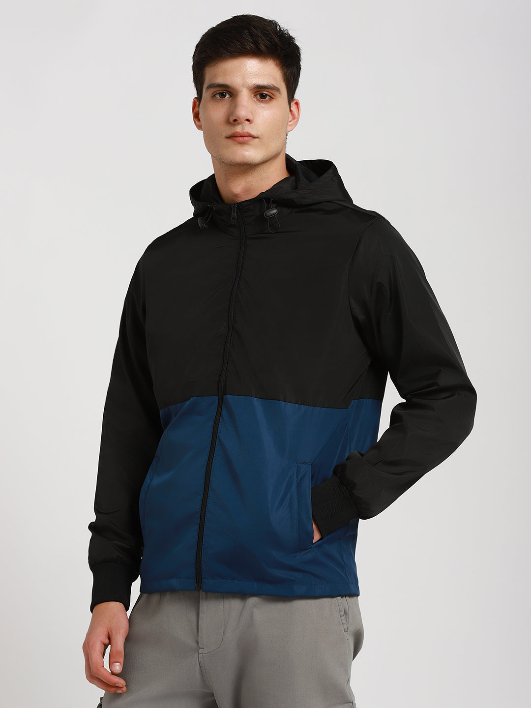 Dennis Lingo Men's Blue Colourblock Hood Full Sleeve Light weight jacket Jackets