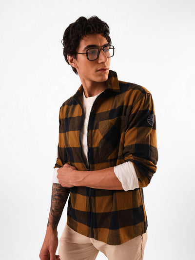 Men's Flannel Checks Spread Collar Relaxed Fit Casual Shirt