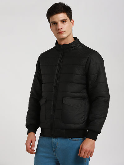 Dennis Lingo Men's High Neck Regular Fit Solid Quilted Navy Jackets