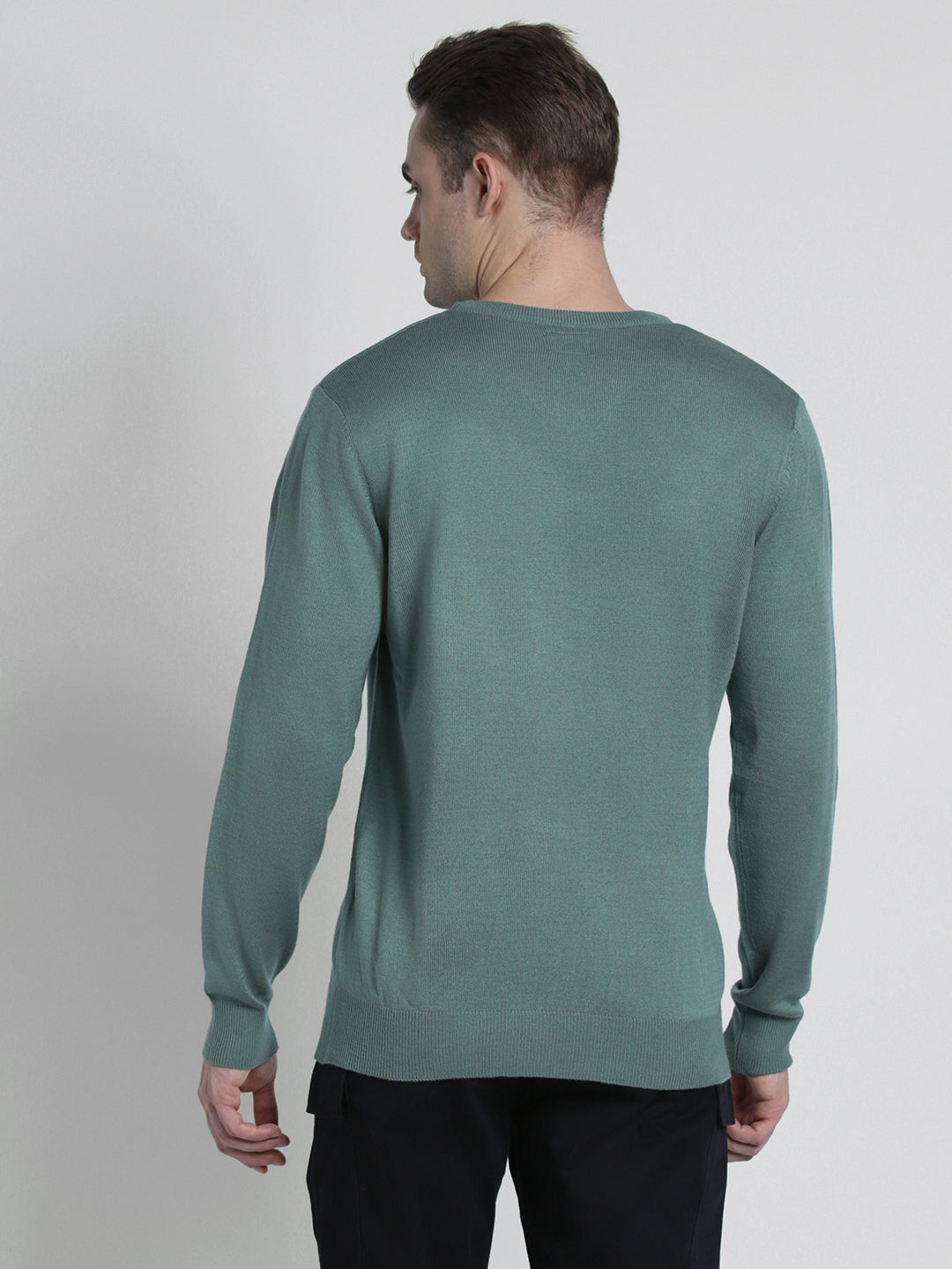 Dennis Lingo Men's Teal Green Tipping  Full Sleeves Pullover Sweater