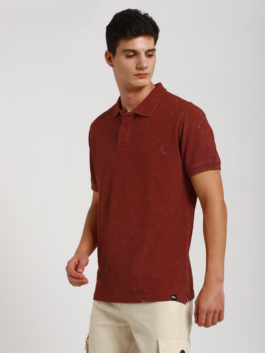 Men's Spread Collar Regular Fit Washed Effect Rust Polo T-Shirt