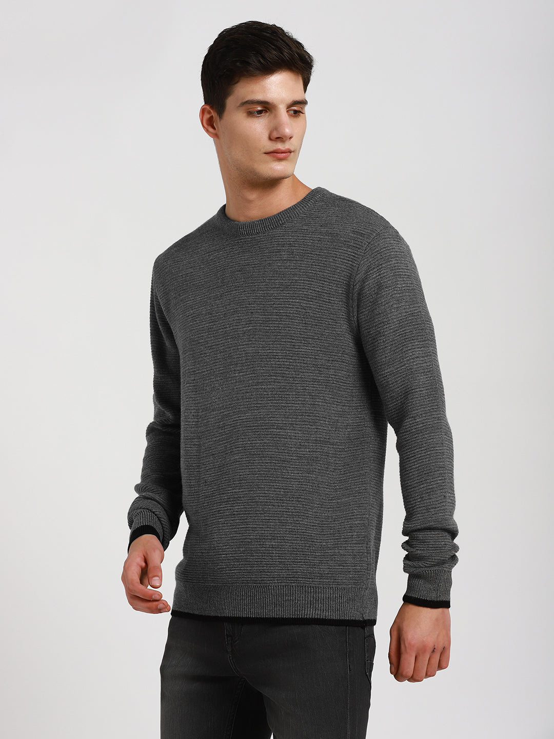 Dennis Lingo Men's Mid grey Mel Solid Mock Full Sleeves Half Zip Sweater