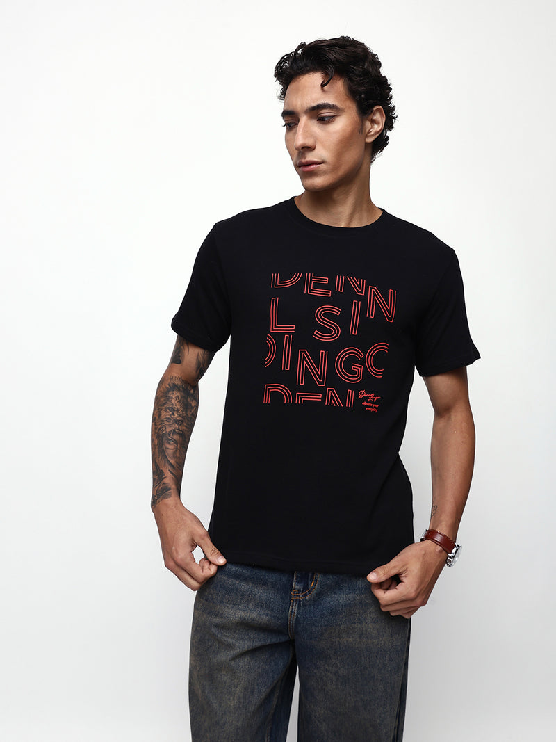 Men's Printed Round Neck Half Sleeves Relaxed Fit T-shirt