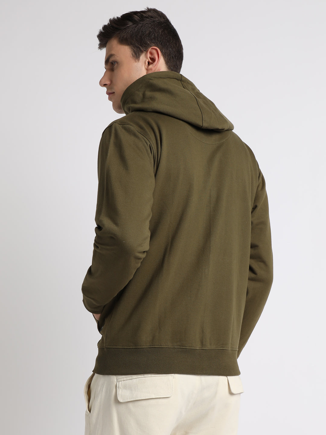 Men's Olive Solid Hooded Sweatshirt