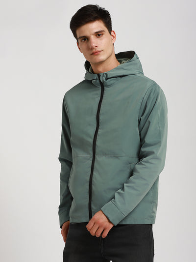 Men's Hooded Regular Fit Solid Petrol Jackets