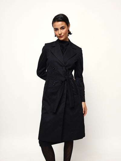 DL Woman Solid Full Sleeves Lapel Collar Trench Coat