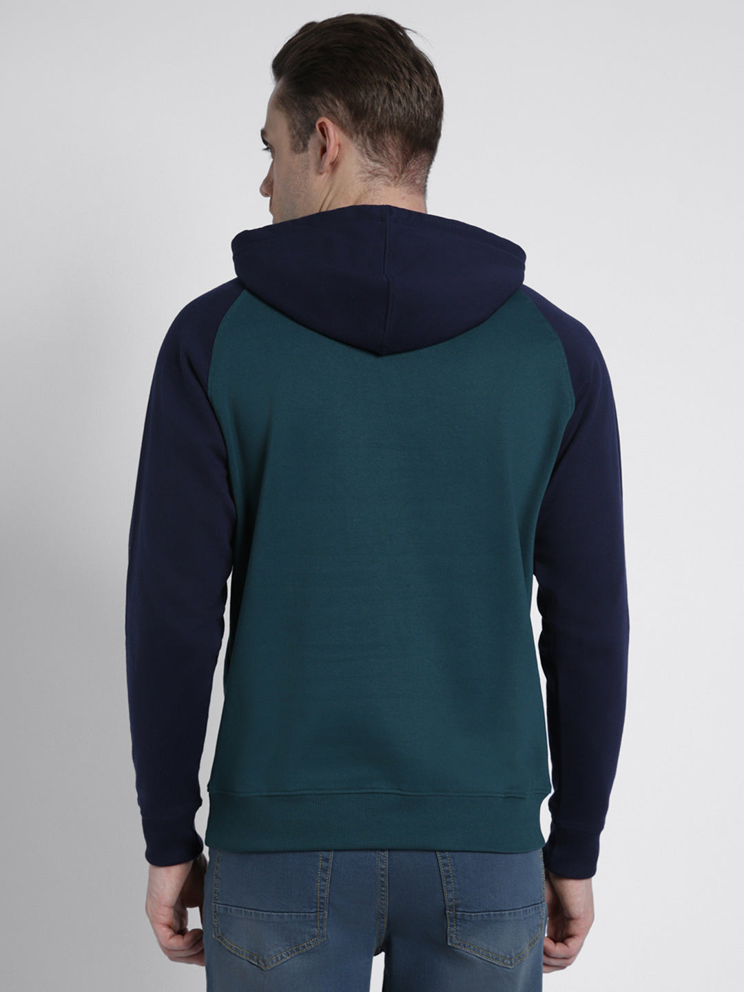 Men's Teal Colourblocked Full Sleeves Hoodie