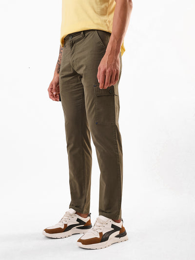 Men's Olive Solid Slim Fit Cargo Trouser