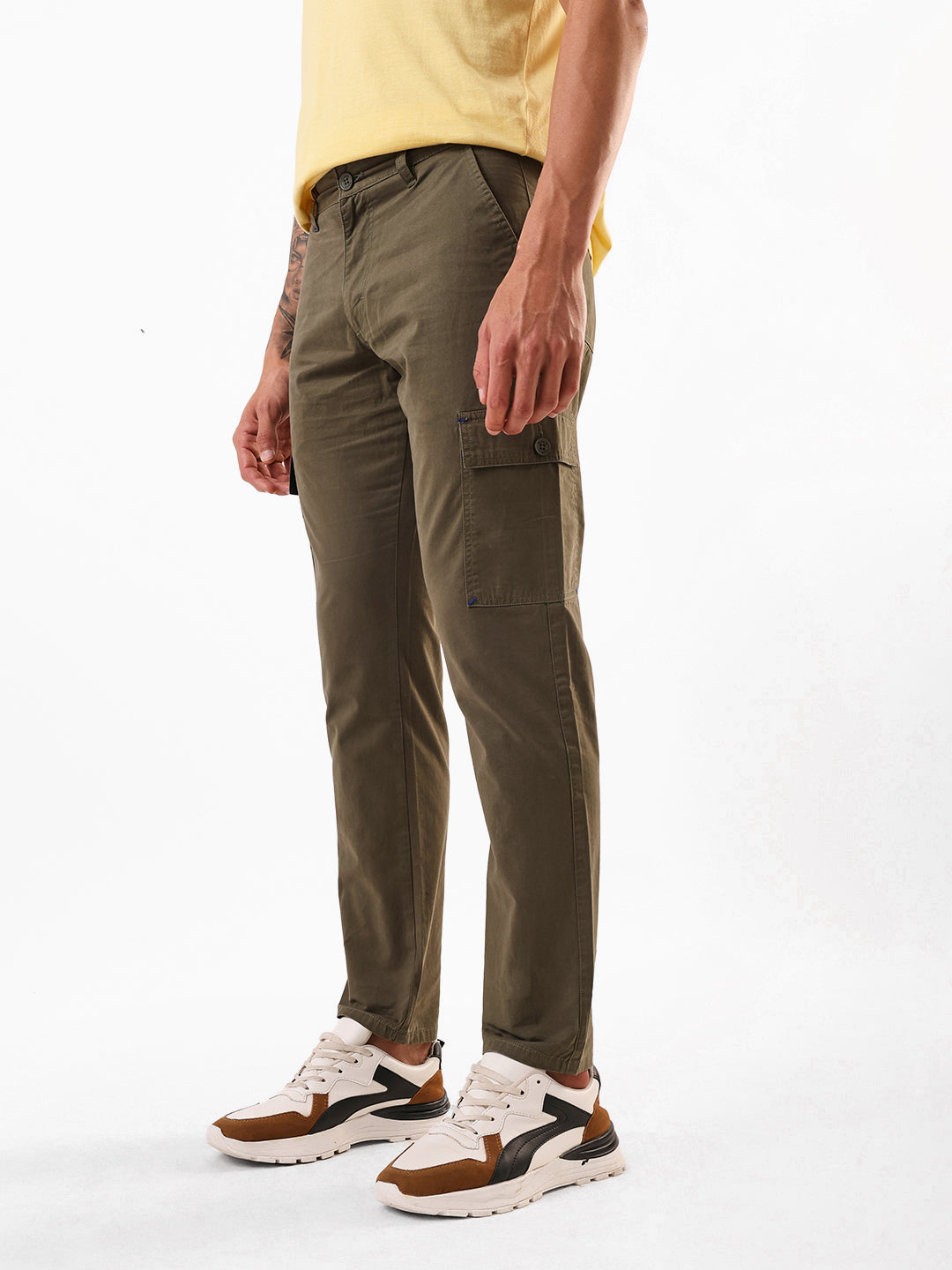 Men's Olive Solid Slim Fit Cargo Trouser