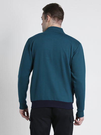 Men's Navy Mock Neck Full Sleeves zipper front Sweatshirt