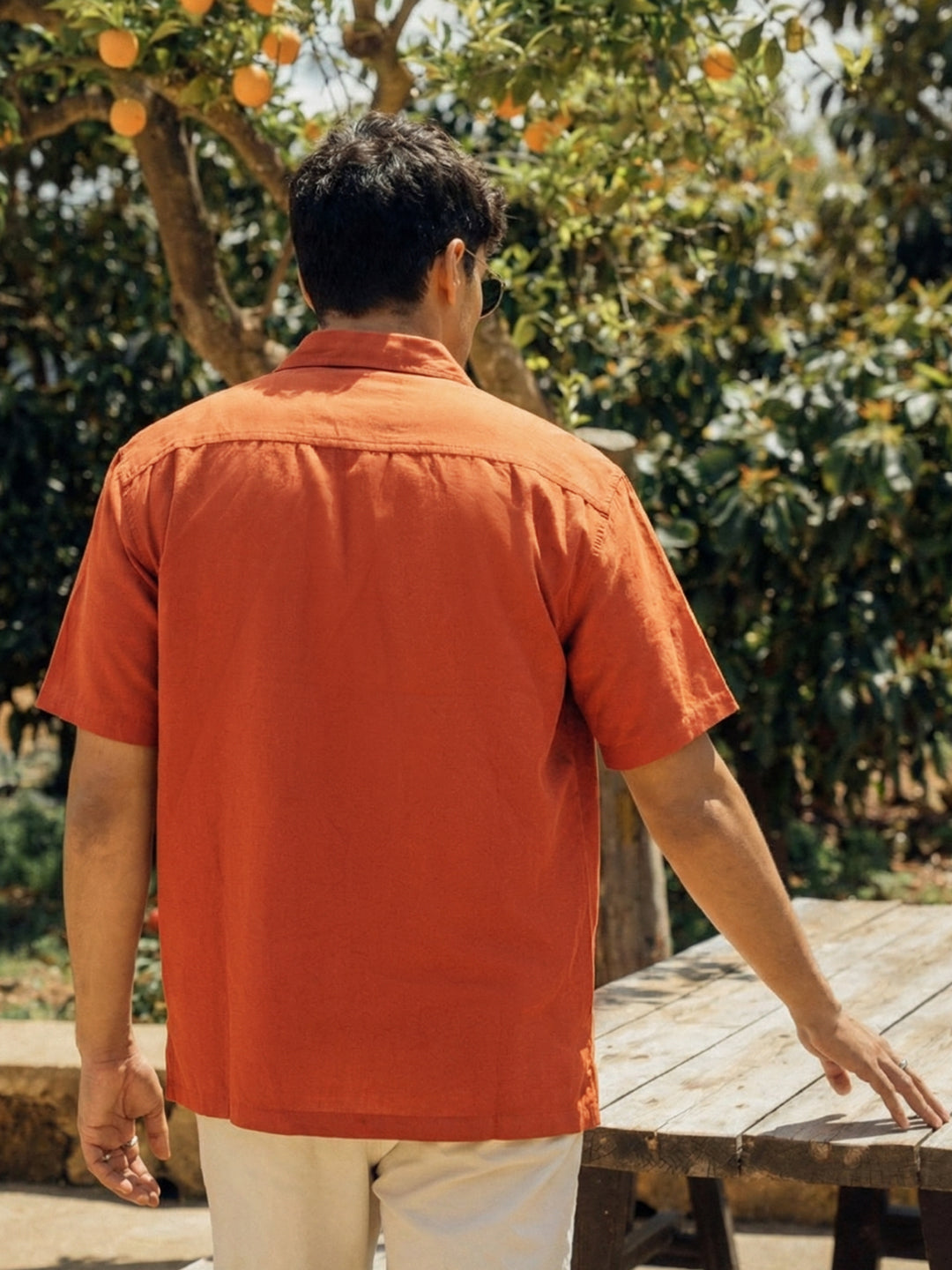 Boxy fit half sleeve cotton blend shirt with patch pocket