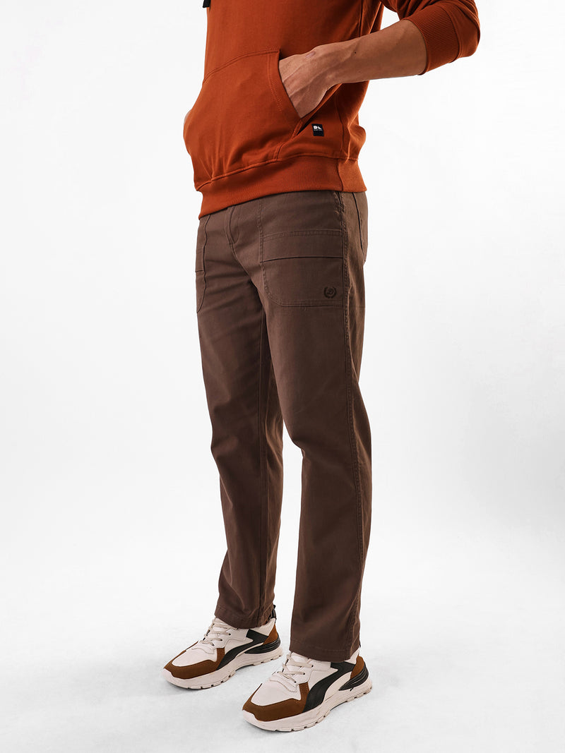 Men's Solid Cotton Relaxed Fit Mid-Rise Cargo Trousers