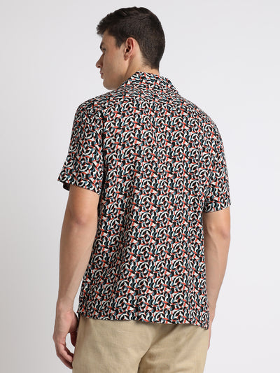 Men's Cuban Collar Regular Fit Print Multicolour Casual Shirts