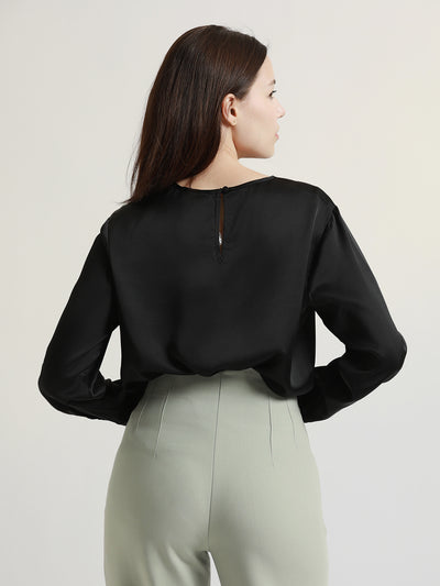 DL Woman Stylised V-neck Regular Fit Solid Black Top