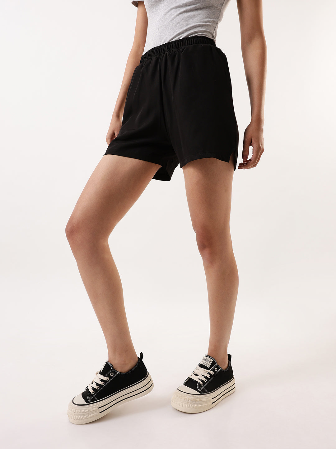 Solid Relaxed Fit Athleisure Shorts