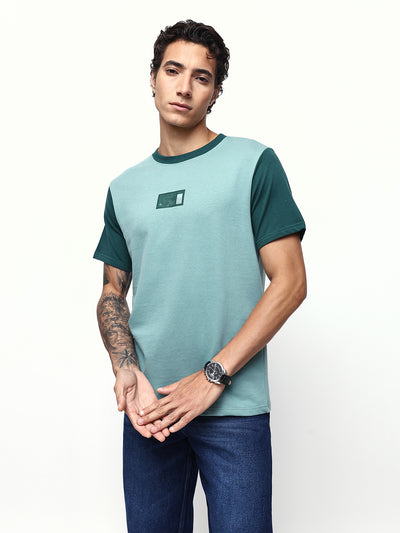 Men's Colourblocked Round Neck Half Sleeves Relaxed Fit T-shirt