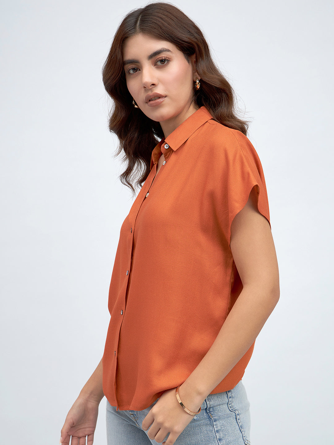 DL Woman rust Extended Sleeves Relaxed Fit Boxy Casual Shirt