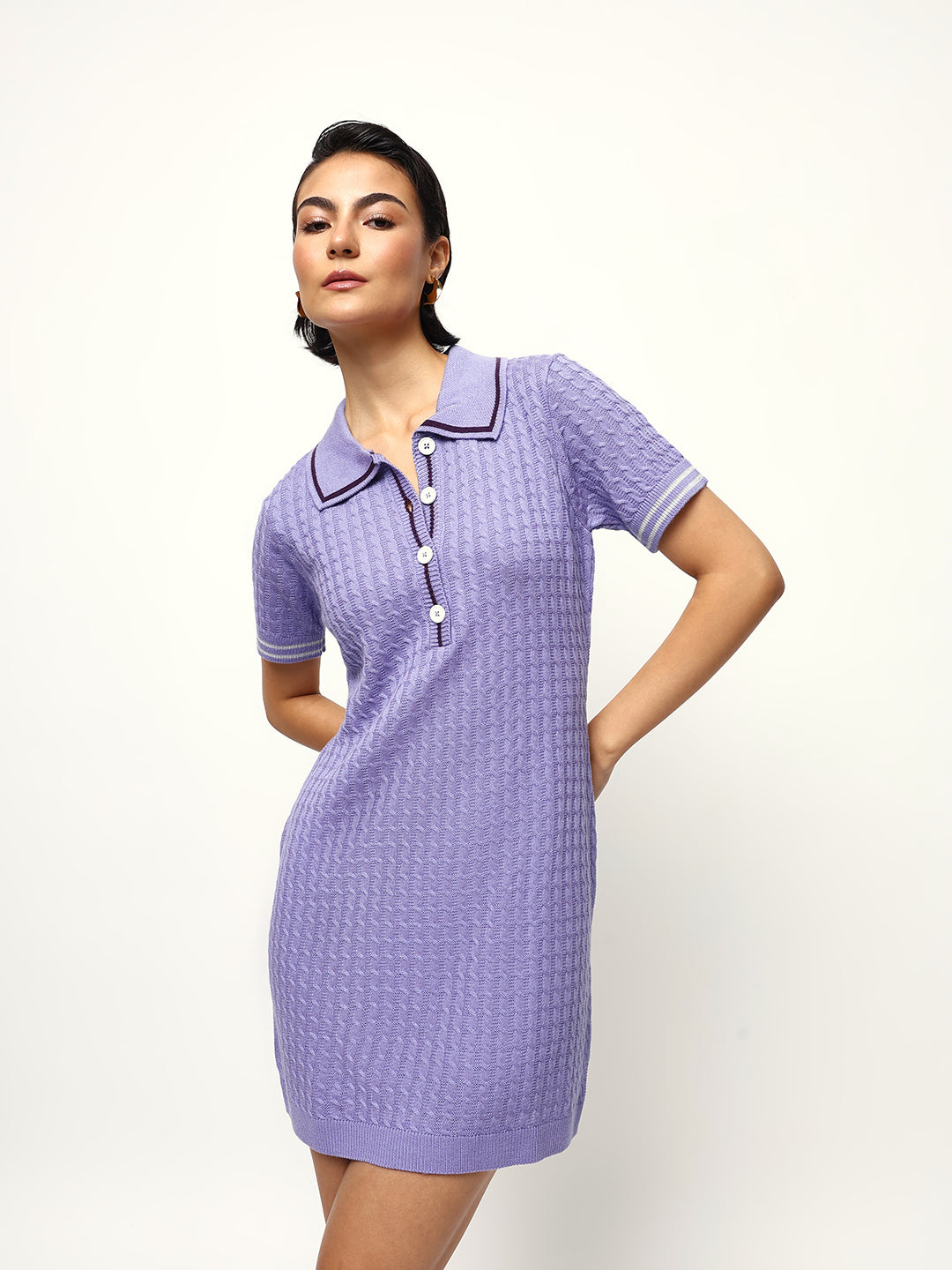 Solid Half Sleeves Spread Collar Shirt Dress