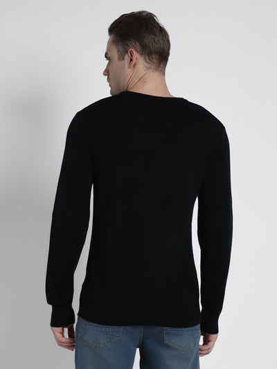 Dennis Lingo Men's Black Tipping  Full Sleeves Pullover Sweater
