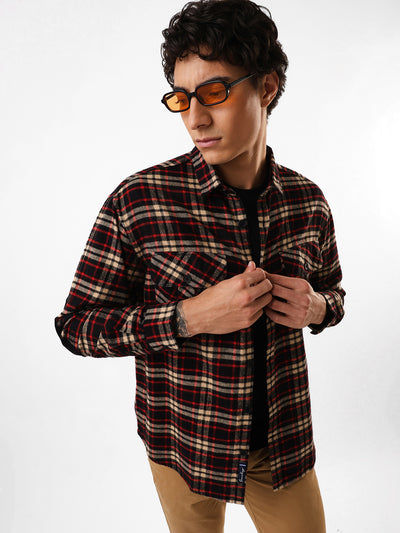 Men's Flannel Checks Spread Collar Relaxed Fit Casual Shirt