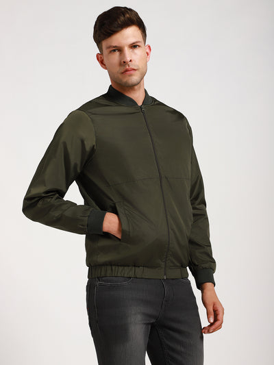 Dennis Lingo Men's B Green Solid Rib Collar Full Sleeve LIght weight jacket Jackets