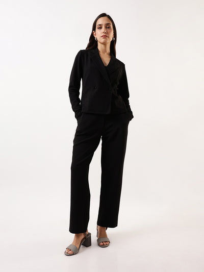 DL Woman Solid Blazer and Trousers Co-ords Set
