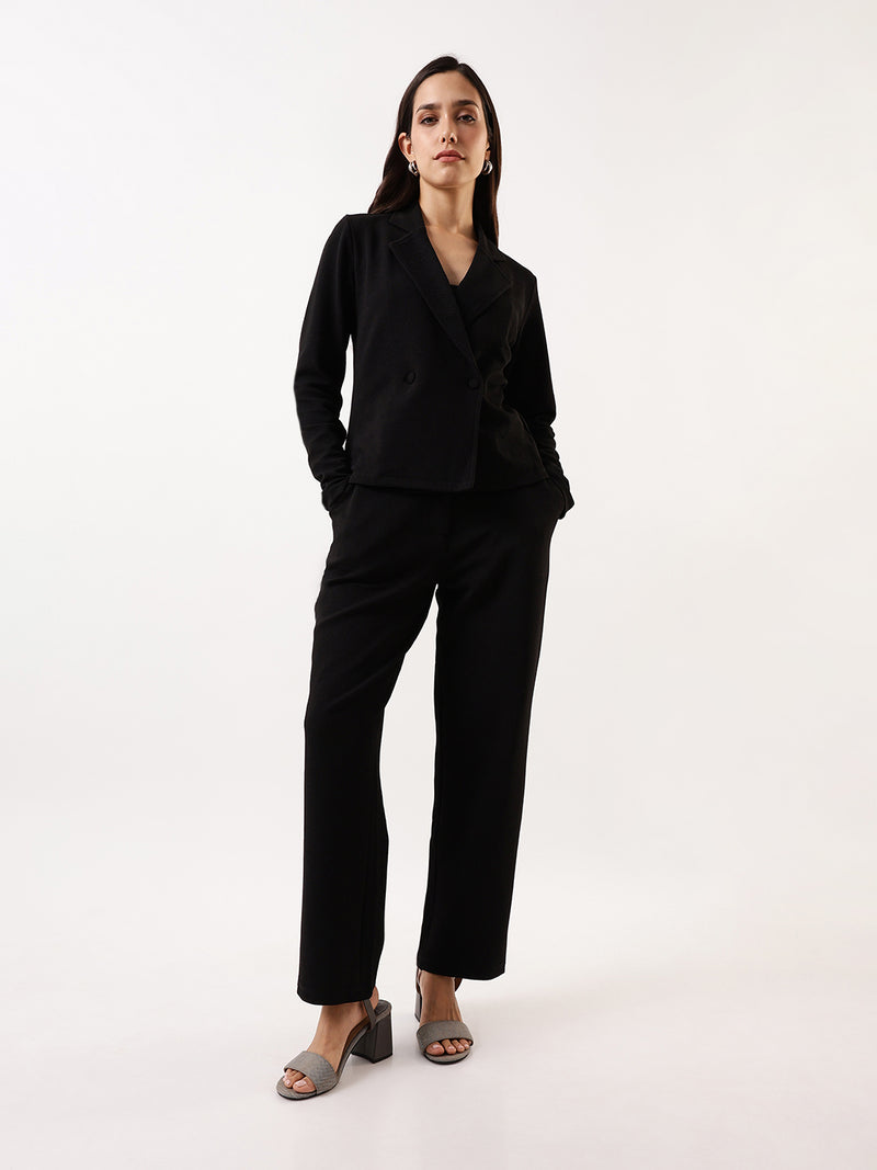 DL Woman Solid Blazer and Trousers Co-ords Set