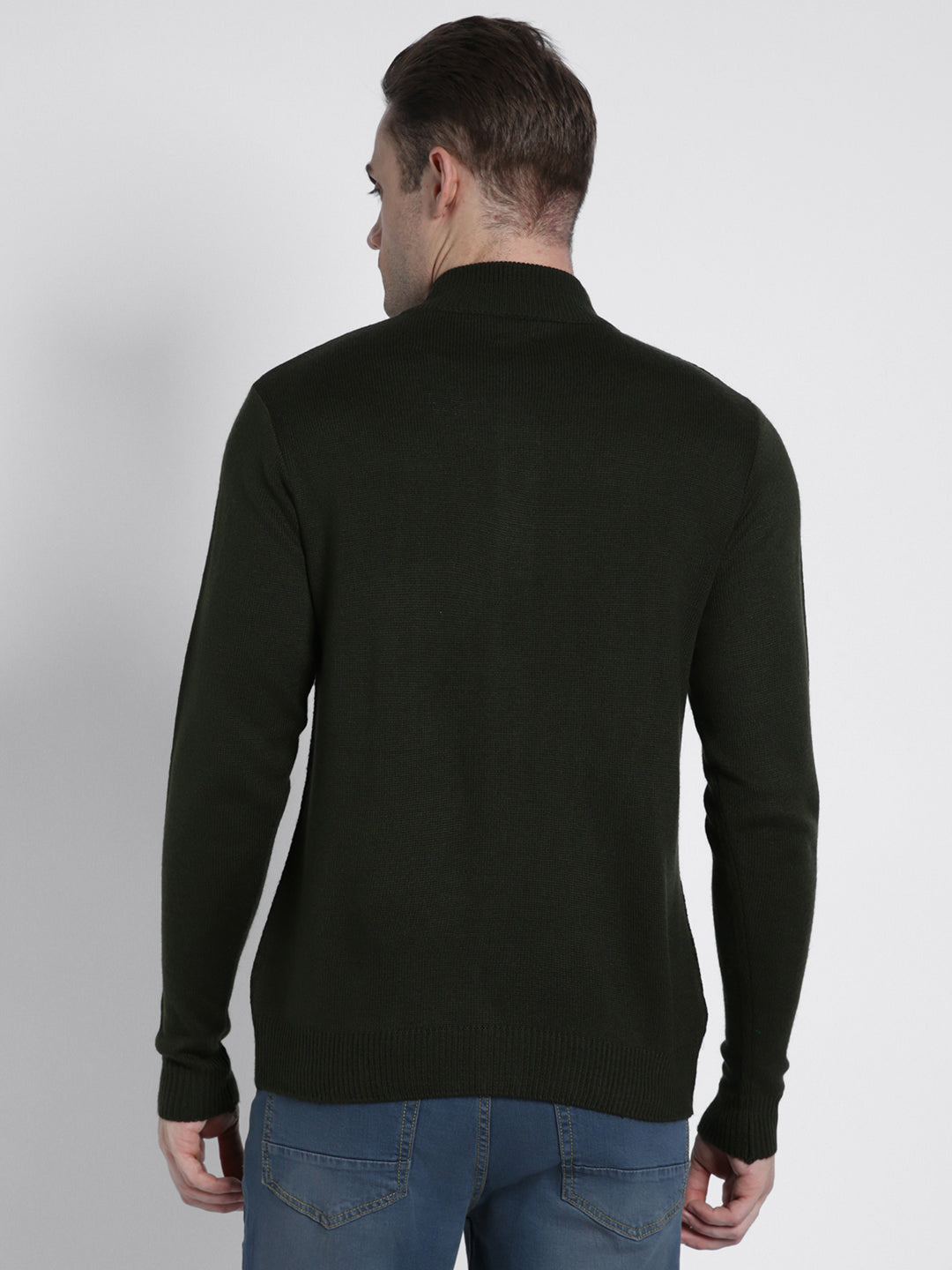 Men's Mock Regular Fit Solid Olive Sweater
