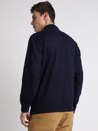 Dennis Lingo Men's Mock Neck Regular Fit Solid Patch Pocket Navy Sweatshirt