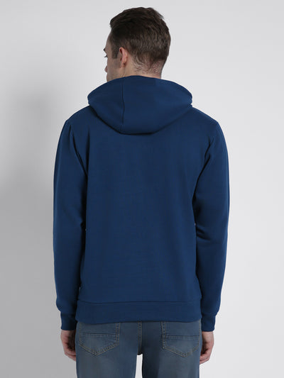 Men's Blue Printed Hooded Sweatshirt