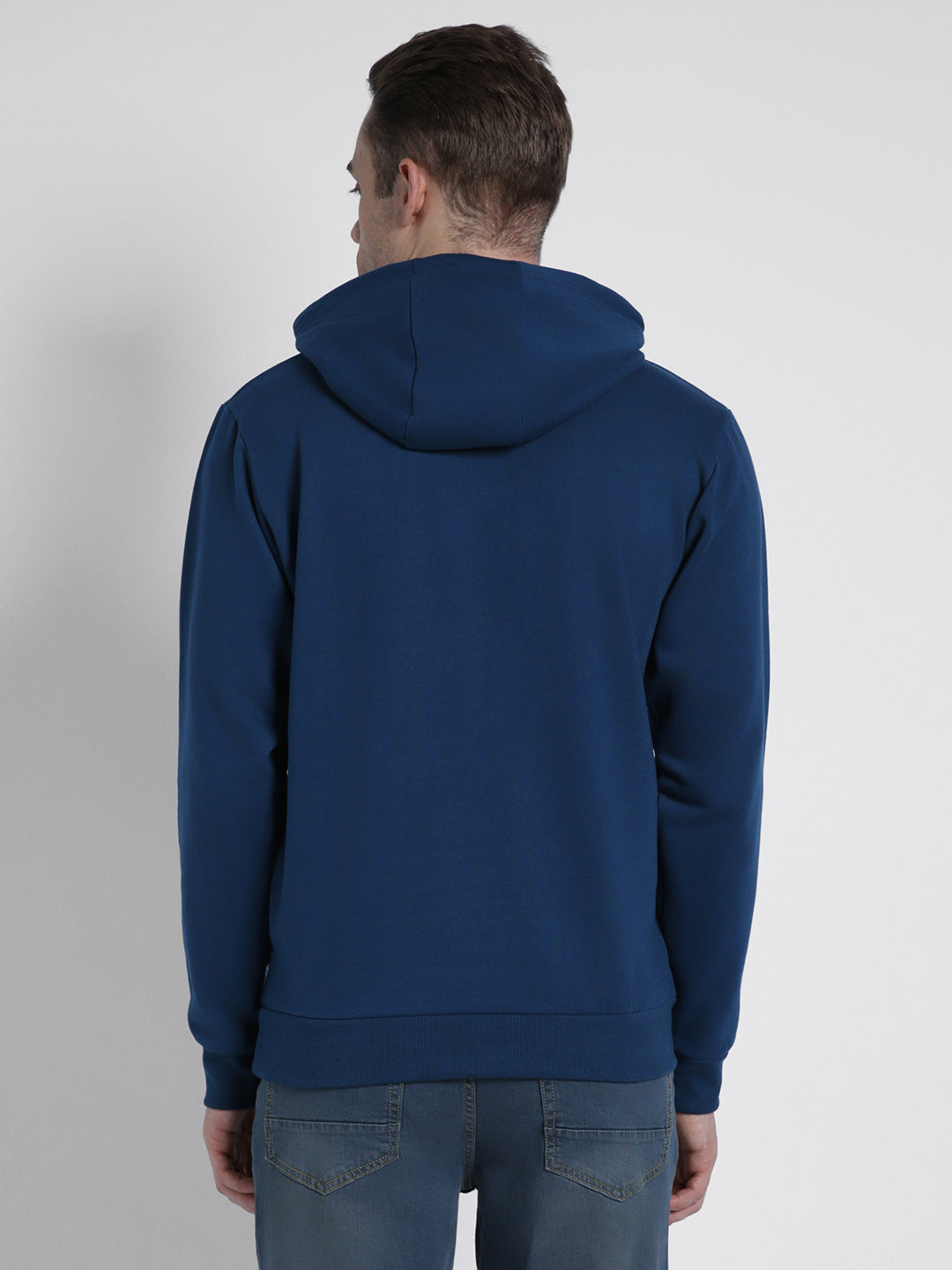 Men's Blue Printed Hooded Sweatshirt