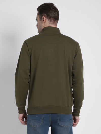 Men's Mock Neck Regular Fit Solid Patch Pocket Olive Sweatshirt