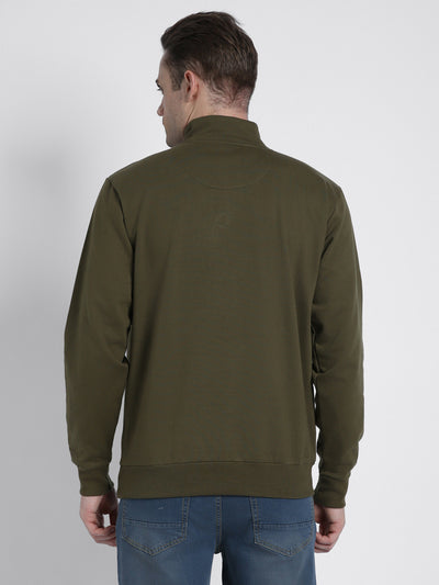 Dennis Lingo Men's Olive Mock Neck Full Sleeves Half Zipper Sweatshirt