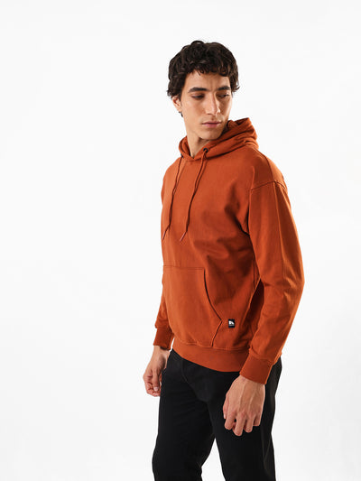 Men's Brown Solid Hooded Pullover Fleece Sweatshirt