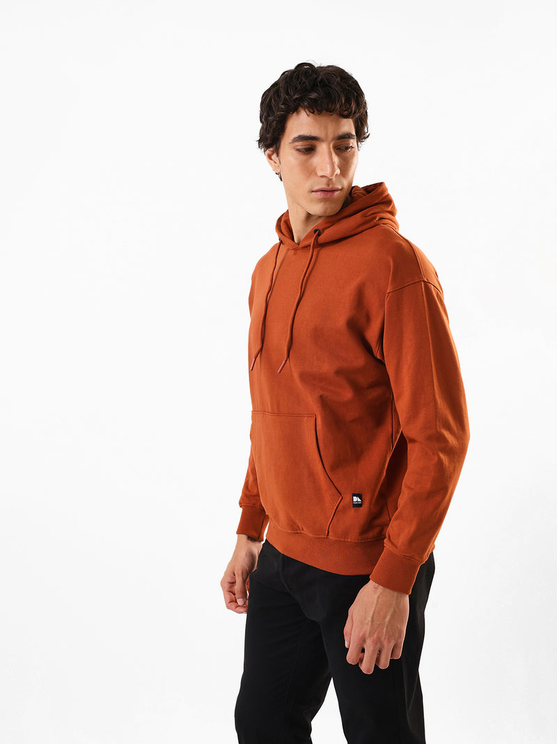 Men's Brown Solid Hooded Pullover Fleece Sweatshirt